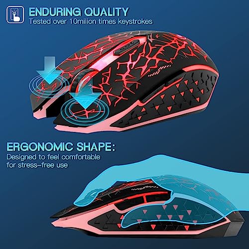 VEGCOO C12 Wireless Gaming Mouse,Rechargeable Mice Silent Click Cordless Mouse with 6 Buttons PC Gaming Mice Advanced Technology with 2.4GHZ Up to 2400DPI for PC Laptop (Red) - Image 2