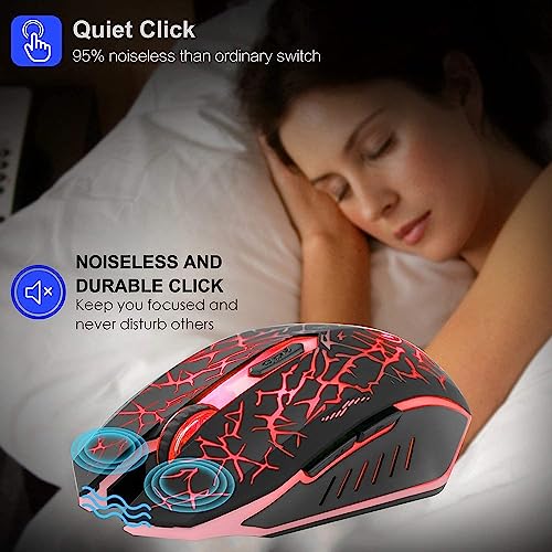 VEGCOO C12 Wireless Gaming Mouse,Rechargeable Mice Silent Click Cordless Mouse with 6 Buttons PC Gaming Mice Advanced Technology with 2.4GHZ Up to 2400DPI for PC Laptop (Red) - Image 4