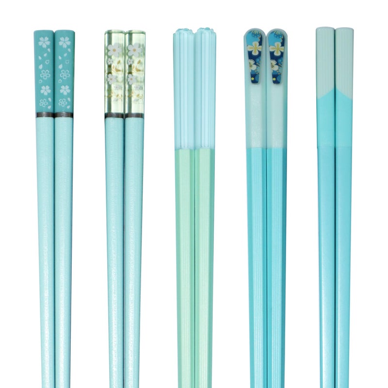 HELERKOL 5 Pairs Blue Green Fiberglass Chopsticks Reusable Chopsticks Japanese Korean Chinese NonSlip Chopsticks Dishwasher Safe 96 Inches Long