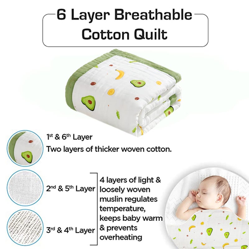 SYGA 110CM Baby Swaddle Blankets 6 Layer Muslin Swaddle Wrap 100% Cotton Stroller Cover Receiving (Avocado) - Image 4