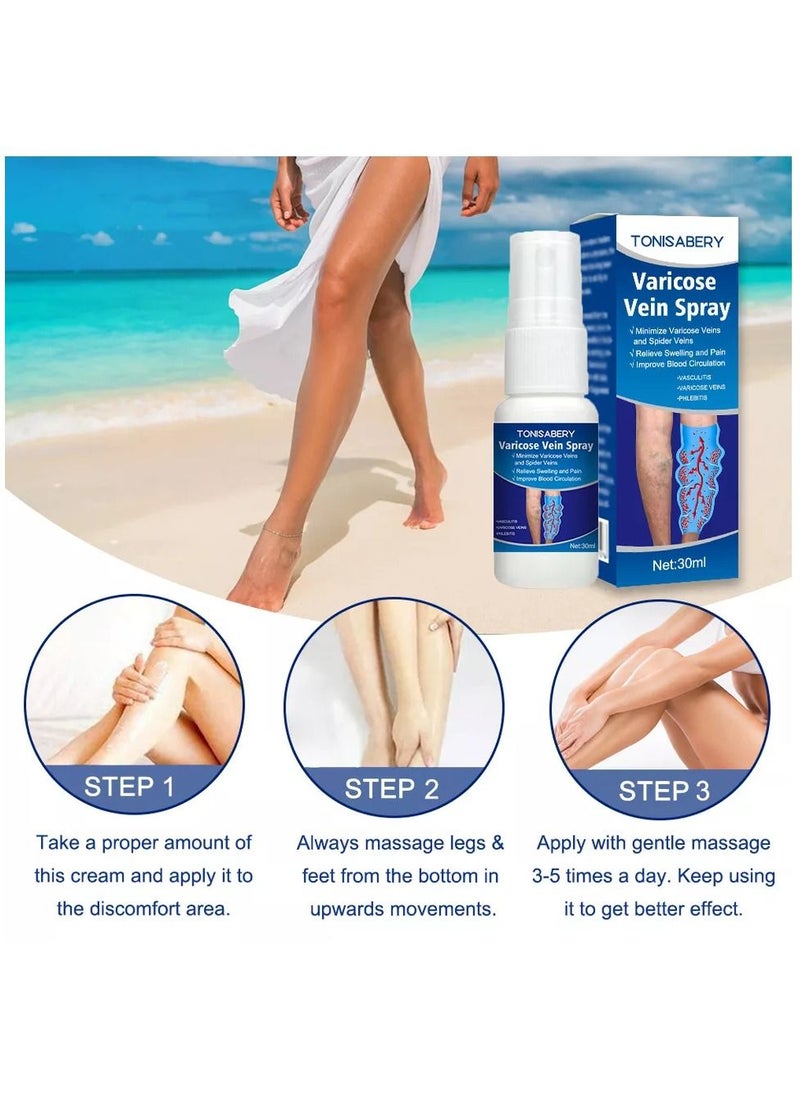TONISABERY - Varicose Veins Treatment Spray Vein Healing Varicose Veins Treatment Spray Varicose Veins Treatment for Legs Varicose Veins Miracle Spray Improve Blood Circulation 30ml - Image 1