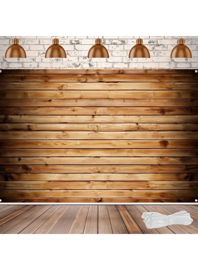 Gaofly Wooden Backdrop with 19.68FT Ribbon for Photography, Vintage Brown Wood Wall Background for Birthday Decorations (Wooden Backdrop, 7x5FT) - Image 1