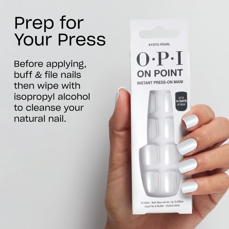 OPI On Point Kyoto Pearl | Short Round White Shimmer Satin Press On Nails | With Nail Glue | Long Lasting, Reusable, Non-damaging - Image 5