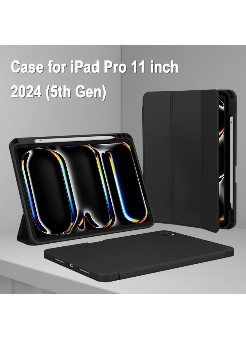 Rock Pow - Cover Case For iPad Pro 11 Inch Case M4 2024 (5th Generation)  A2836, A2837 with Pencil Holder Smart iPad Case [Support Pencil Pro and Pencil (USB-C)] Support Touch ID and Auto Wake/Sleep - Image 1