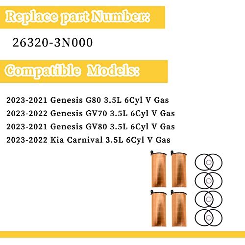Getfarway Oil Filters with O-rings and Drain Plug Gaskets 26320-3N000 Compatible with Genesis G80 GV80 3.5L 2021-2023/GV70 3.5L 2022-2023/Kia Carnival 3.5L 2022-2023/Carnival 3.5L 2022 - Image 2
