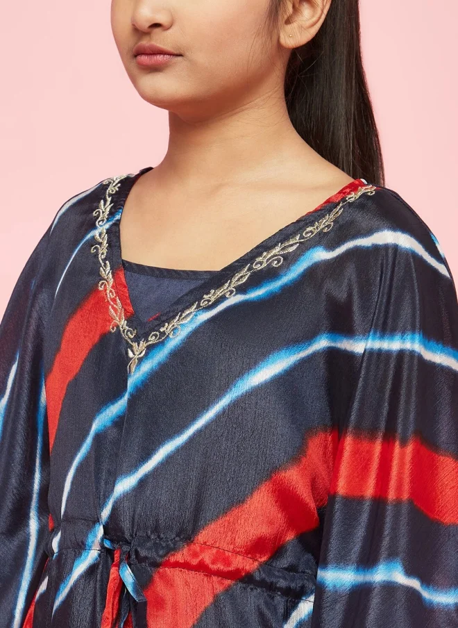 أيه كيه إس Navy Blue Striped Kaftan Dress for Girls