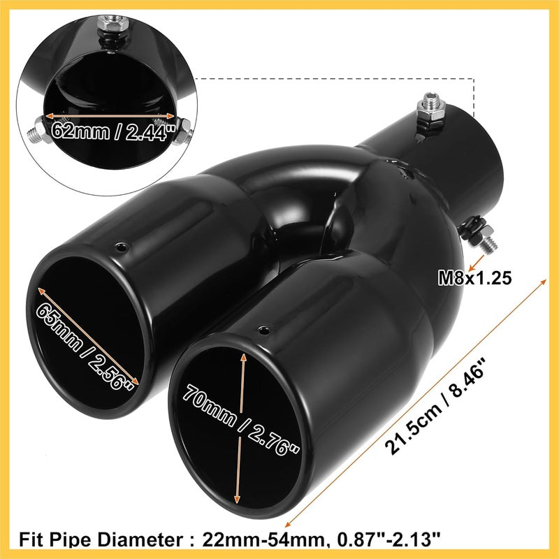 REPAIROCK Dual Exhaust Tip 62mm 2.44" Inlet Stainless Steel Glossy Black - Image 3