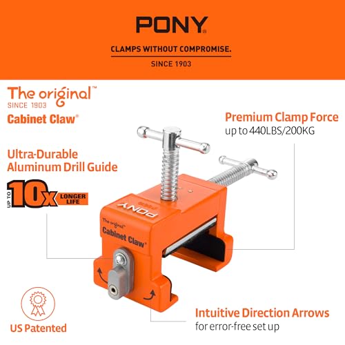 PONY 4-Pack Cabinet Clamps, 8510 Cabinet Claw, Face Frame Clamps for Installing Cabinets, 440 lbs Load Limited Orange - Image 2
