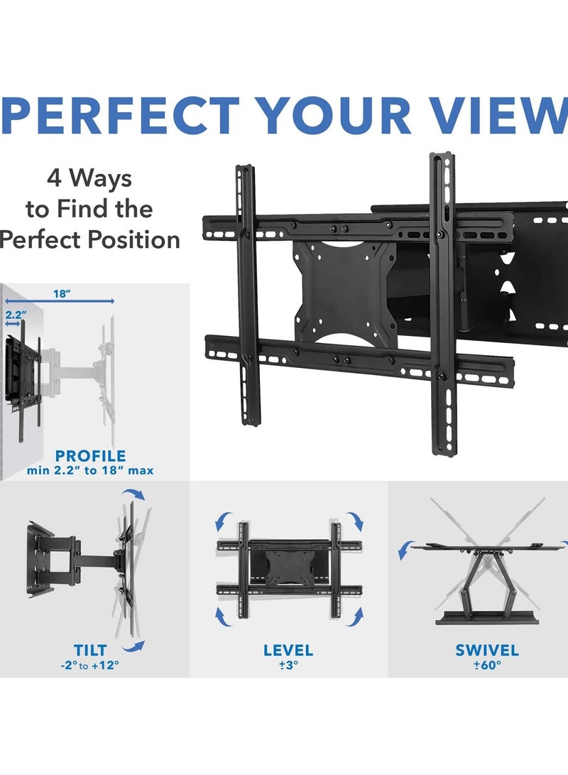 ELTRAZONE Full Motion TV Wall Mount with Dual Articulating Arms | Universal TV Wall Mount Bracket Fits 32, 42, 50, 55, 60, 70, 82 Inch TVs Up to 132lbs | Heavy-Duty Steel | VESA 100x100 to 600x400mm - Image 3