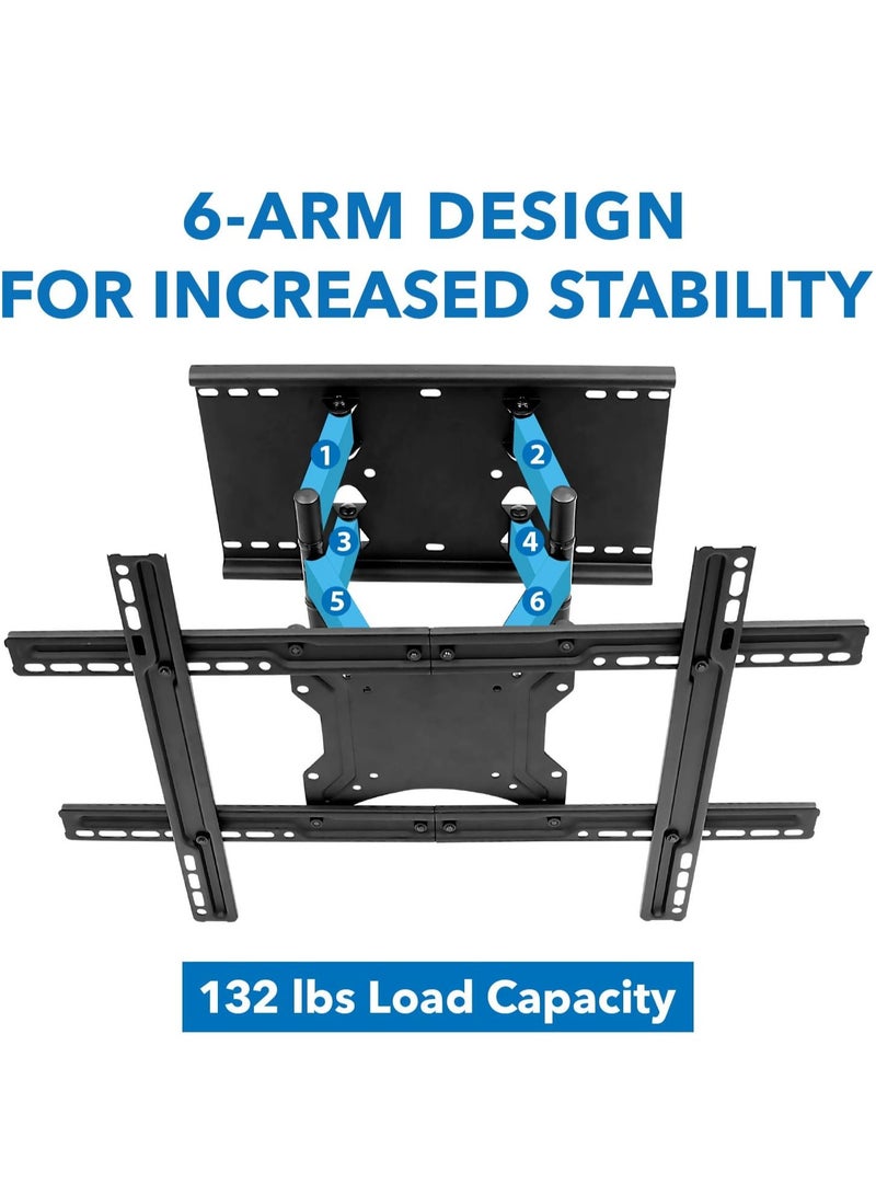 ELTRAZONE Full Motion TV Wall Mount with Dual Articulating Arms | Universal TV Wall Mount Bracket Fits 32, 42, 50, 55, 60, 70, 82 Inch TVs Up to 132lbs | Heavy-Duty Steel | VESA 100x100 to 600x400mm - Image 4