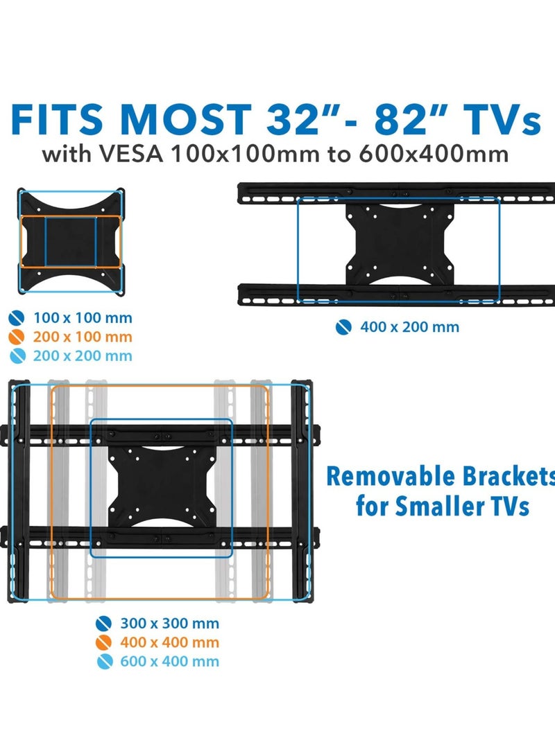ELTRAZONE Full Motion TV Wall Mount with Dual Articulating Arms | Universal TV Wall Mount Bracket Fits 32, 42, 50, 55, 60, 70, 82 Inch TVs Up to 132lbs | Heavy-Duty Steel | VESA 100x100 to 600x400mm - Image 5