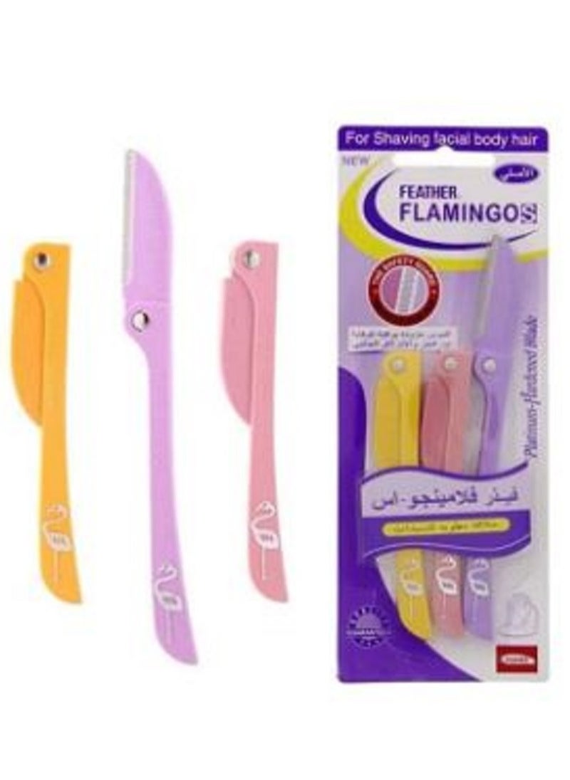 Feather 3-Piece Flamingos Ladies Razor For Facial And Body Hair Yellow/Pink/Purple  - Image 1