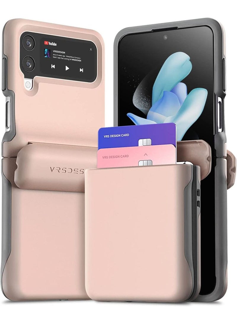 VRS Design Terra Guard Modern Go Z Flip 4 Case Cover Wallet with Hinge Protection and 2 Card Holder Slot - Pink Sand 