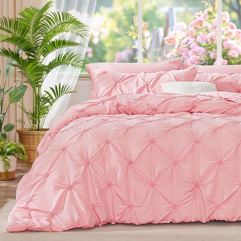 BEDELITE California King Comforter Set - 3 Peices Boho Pintuck Bedding Comforter Sets, Lightweight Soft & Warm Twin Bedding Sets with 2 Pillowcase for All Season - Image 2