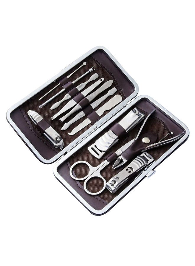NIBEMINENT 12-Piece Nail Clipper Tool Set Brown/Silver - Image 1