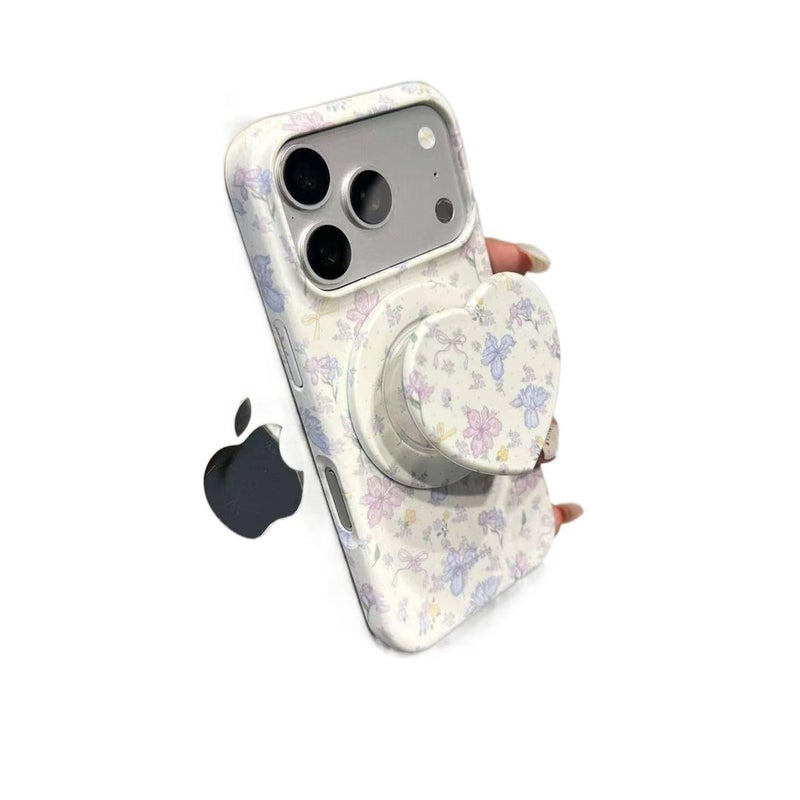 غطاء MagSafe لـ iPhone 15 / 15 Plus / 15 Pro / 15 Pro Max مع حماية من السقوط وتصميم فيونكة مع مقاوم للصدمات مع نقشة زهور مع قبضة مضادة للانزلاق باللون Shell with Stand مضاد للانزل. - Image 2