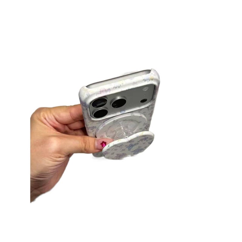 غطاء MagSafe لـ iPhone 15 / 15 Plus / 15 Pro / 15 Pro Max مع حماية من السقوط وتصميم فيونكة مع مقاوم للصدمات مع نقشة زهور مع قبضة مضادة للانزلاق باللون Shell with Stand مضاد للانزل. - Image 4
