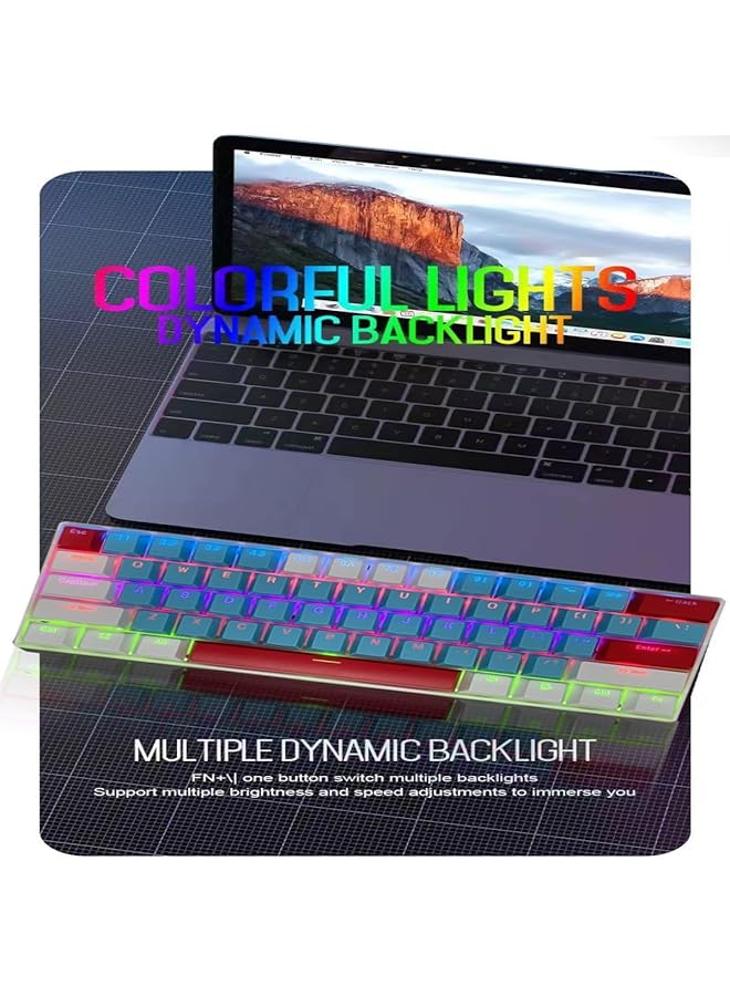 61 Keys Rgb Gaming Keyboard 60% Mini Wired Waterproof With Anti Ghosting Keyboard And Three Color Keycaps With Red Switch For Gamers(Tiffany Blue White And Red) - Image 2
