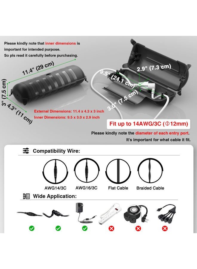 Flemoon Outdoor Extension Cord Safety Cover with Waterproof Protector Seal, Weatherproof Electrical Connection Box for Outdoor Outlets, Plugs, Sockets, Holiday Decorations, Power Tools, Fountains, Black - Image 2