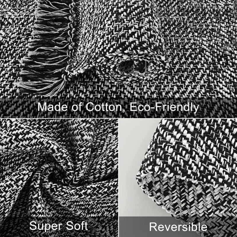 Collive المطبخ المطبخ المطبخ السجادة 2 'x 4.3' القطن المنسوجة يدويًا سجادة قابلة للغسل سجادة حمام أسود سجادة مزرعة مزرعة حديثة لسجاد غرفة نوم البهو دخول الباب الخلفي - Image 2