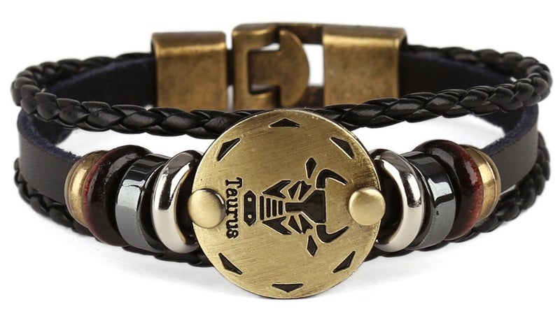 Hamoery Punk Alloy Leather Bracelet Constellation Braided Rope Bracelet Bangle Wristband(Taurus) - Image 2