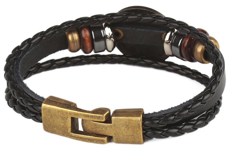 Hamoery Punk Alloy Leather Bracelet Constellation Braided Rope Bracelet Bangle Wristband(Taurus) - Image 4