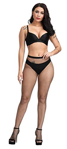 Pareberry Women's High Waisted Fishnet Tights Sexy Wide Mesh Fishnet Stockings (Black(Small Hole)) - Image 3