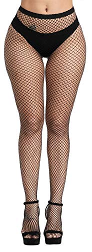 Pareberry Women's High Waisted Fishnet Tights Sexy Wide Mesh Fishnet Stockings (Black(Small Hole)) - Image 2
