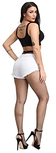 Pareberry Women's High Waisted Fishnet Tights Sexy Wide Mesh Fishnet Stockings (Black(Small Hole)) - Image 5