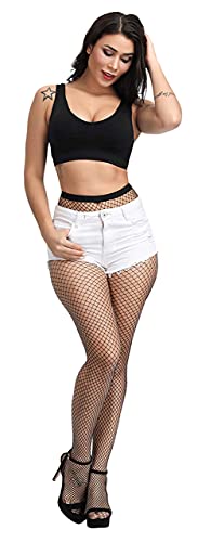 Pareberry Women's High Waisted Fishnet Tights Sexy Wide Mesh Fishnet Stockings (Black(Small Hole)) - Image 4