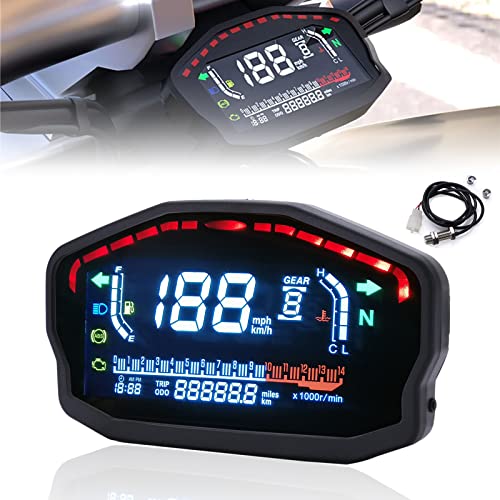 PACEWALKER عداد سرعة LED LCD عالمي للدراجات النارية PACEWALKER مع تعديل رقمي وإضاءة خلفية لـ 1،2،4 أسطوانات لهوندا ودوكاتي وكاواساكي وياماها (يتطلب تركيب احترافي) - Image 1