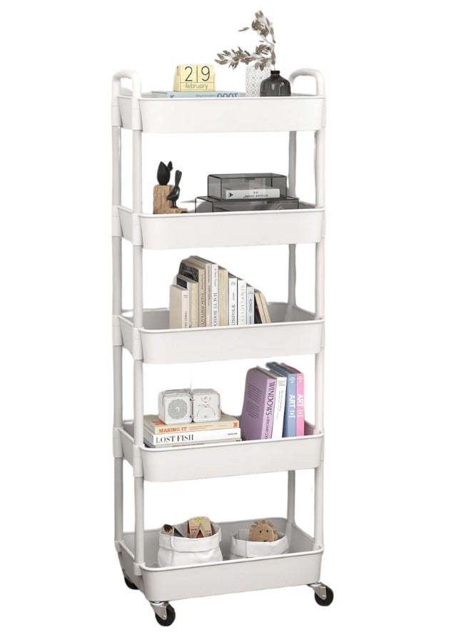 Prince 5-Tier Mesh Wire Rolling Multifunction Utility Cart Trolley With Hook White - Image 1