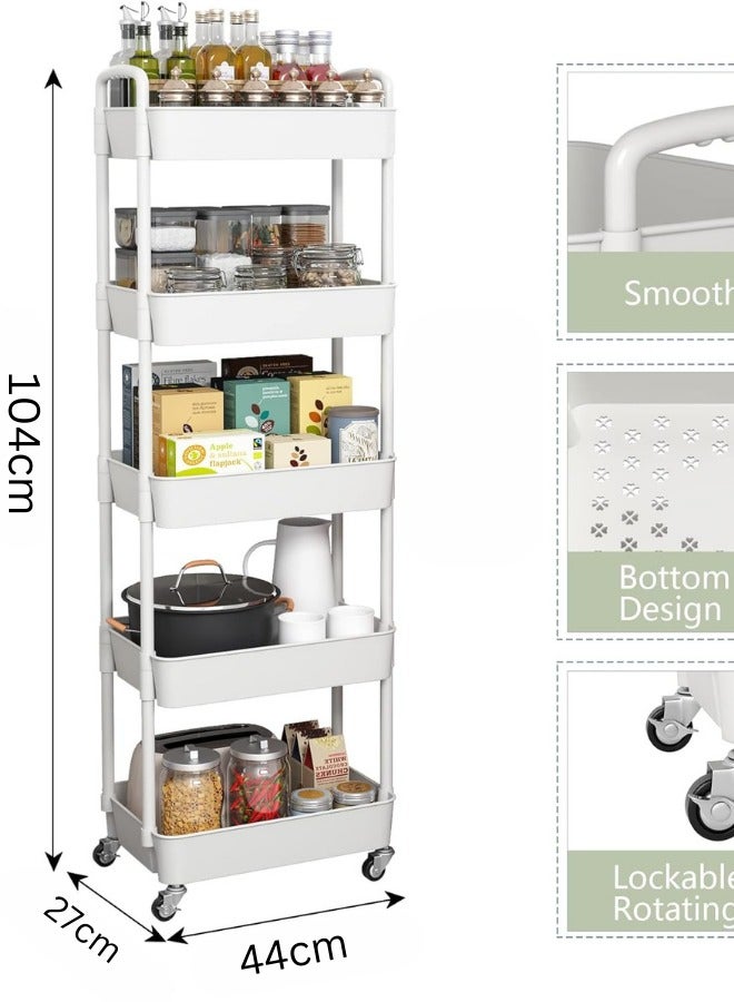 Prince 5-Tier Mesh Wire Rolling Multifunction Utility Cart Trolley With Hook White - Image 3