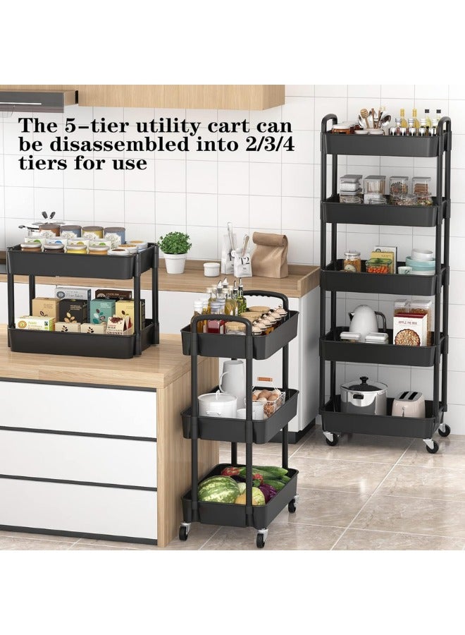 Prince 5-Tier Mesh Wire Rolling Multifunction Utility Cart Trolley With Hook White - Image 4