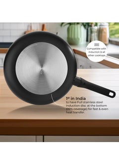 Berghoff Berghoff 20 cm Recycled Aluminum Non-Stick Cooking Fry Pan & Toughened Glass Lid | CeraGreen Ceramic Coating | PTFE, PFAS Free | Induction, Dishwasher Ready | Black | 5 Yr Warranty  - Image 3