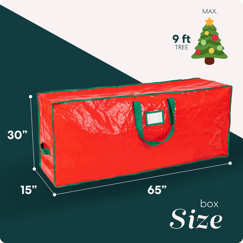 Handy Laundry Christmas Tree Storage Bag - Stores 9 Foot Artificial Xmas Holiday Tree, Durable Waterproof Material, Zippered Bag, Carry Handles - Protects Against Dust, Insects and Moisture (Red) - Image 3