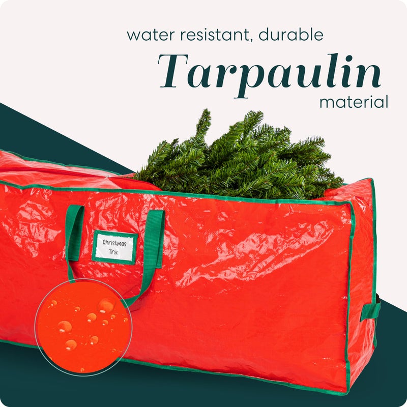 Handy Laundry Christmas Tree Storage Bag - Stores 9 Foot Artificial Xmas Holiday Tree, Durable Waterproof Material, Zippered Bag, Carry Handles - Protects Against Dust, Insects and Moisture (Red) - Image 4