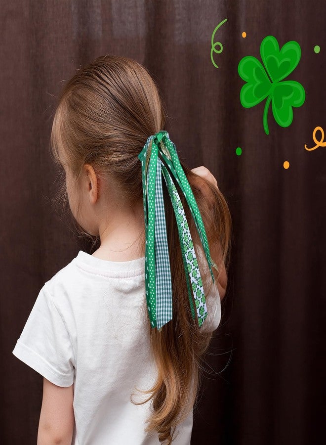 KCHIES Girls St. Patrick's Day Ponytail Holder Hair Streamer Hair Ties,Glitter Green Shamrock Clover Ribbon Bow Elastic Hair Band,Irish St. Patty Party Dress Decor Accessory Gift for Women Kids - Image 3