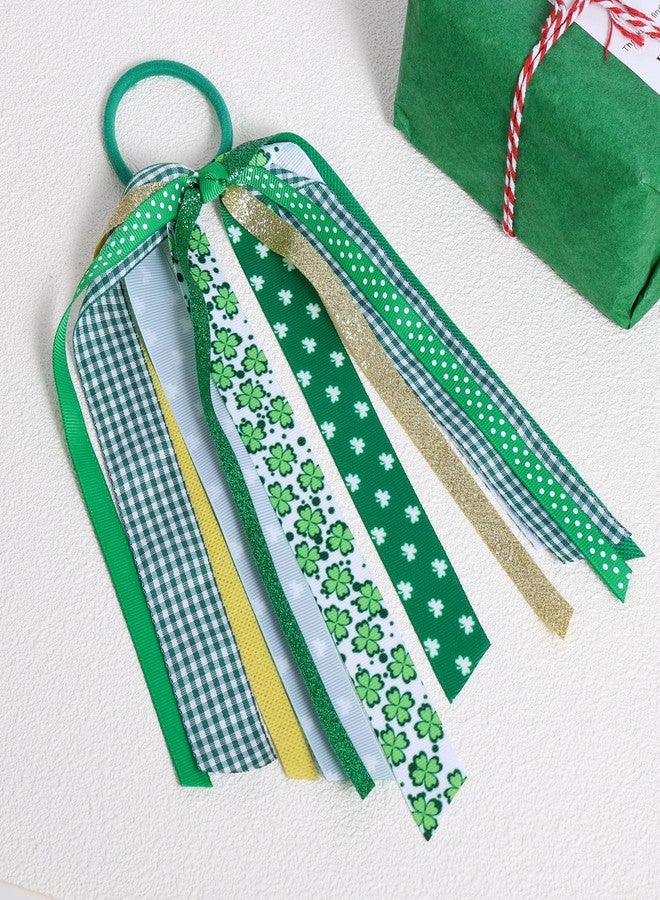 KCHIES Girls St. Patrick's Day Ponytail Holder Hair Streamer Hair Ties,Glitter Green Shamrock Clover Ribbon Bow Elastic Hair Band,Irish St. Patty Party Dress Decor Accessory Gift for Women Kids - Image 2
