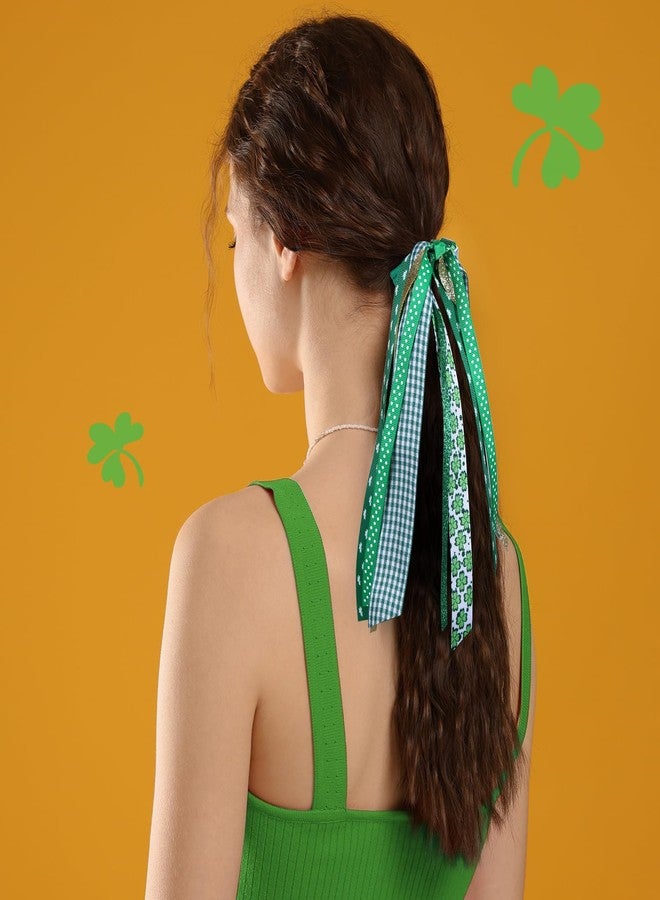 KCHIES Girls St. Patrick's Day Ponytail Holder Hair Streamer Hair Ties,Glitter Green Shamrock Clover Ribbon Bow Elastic Hair Band,Irish St. Patty Party Dress Decor Accessory Gift for Women Kids - Image 5