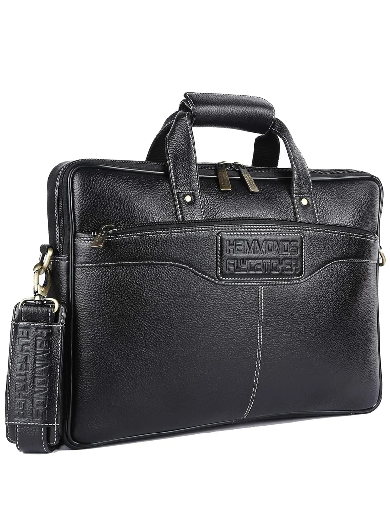 HAMMONDS FLYCATCHER Men Leather Laptop Messenger Bag |Fits 15.6" laptop| Black |  LB191BLK | WD2H