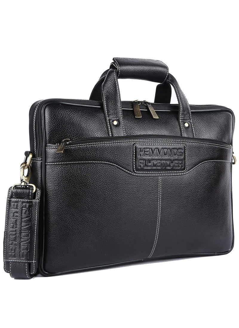 HAMMONDS FLYCATCHER Men Leather Laptop Messenger Bag |Fits 15.6" laptop| Black |  LB191BLK | WD2H  - Image 1