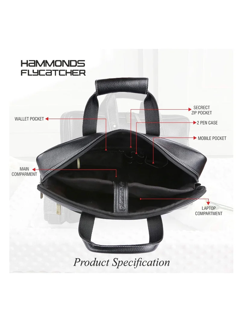 HAMMONDS FLYCATCHER Men Leather Laptop Messenger Bag |Fits 15.6" laptop| Black |  LB191BLK | WD2H