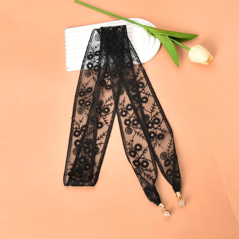 French Floral Lace Hair Ribbons - Elegant Black Headbands for Women & Girls, 2PCS - Image 5