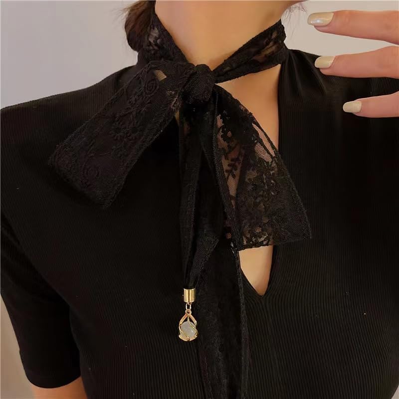 French Floral Lace Hair Ribbons - Elegant Black Headbands for Women & Girls, 2PCS - Image 2