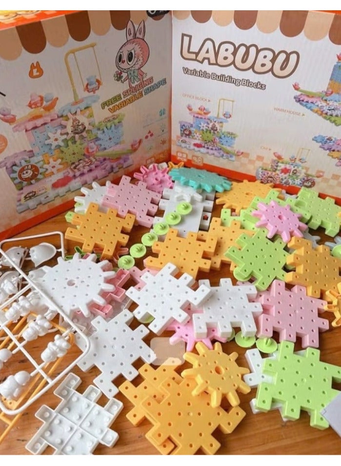 لعبة مكعبات بناء كهربائية للأولاد والبنات من عمر 3 و4 و5 و6 سنوات فما فوق، ألعاب مكعبات بلاستيكية اصنعها بنفسك، مكعبات تعليمية ممتعة، مكعبات تعليمية متشابكة، 83 قطعة (شكل لابوبو) - Image 2