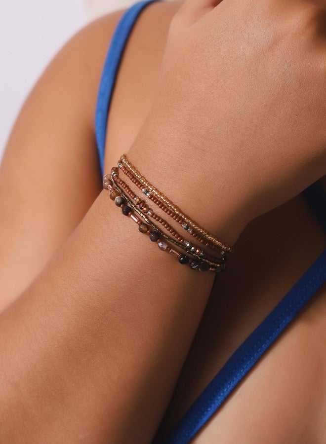 MINACHI Bohemian Rice Bead Braided Bracelet, Brown Gold Tone, Women's Travel Bracelet, Ethnic Style - Image 4