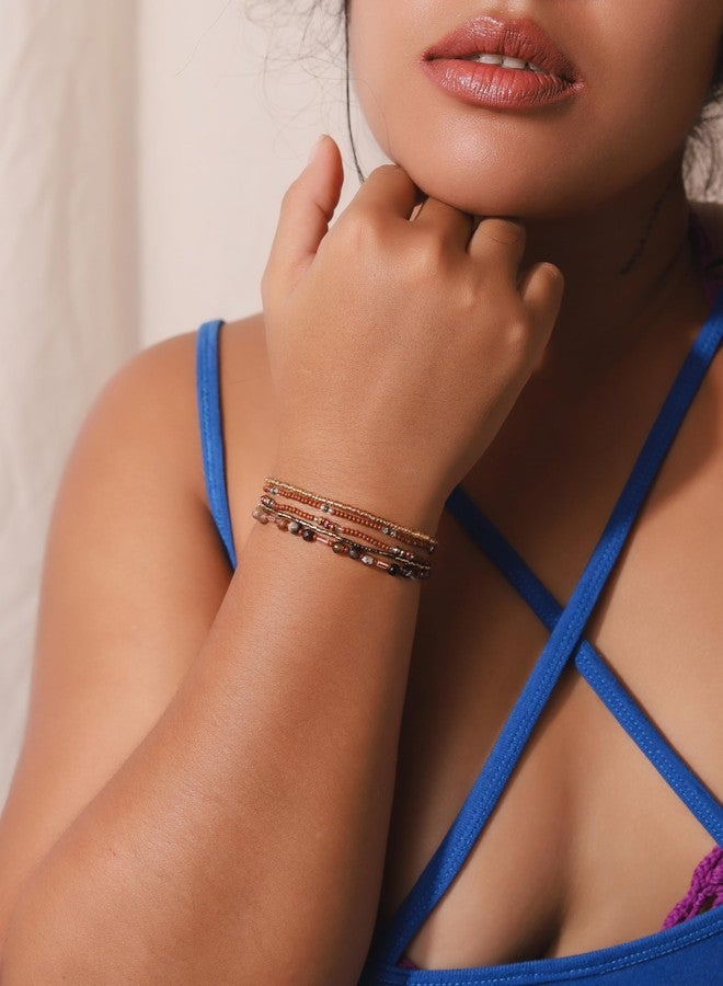 MINACHI Bohemian Rice Bead Braided Bracelet, Brown Gold Tone, Women's Travel Bracelet, Ethnic Style - Image 2