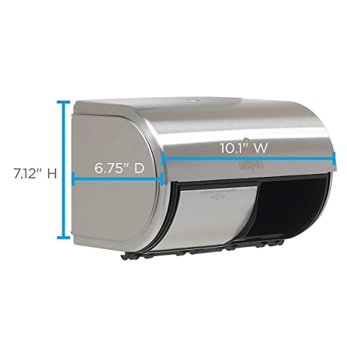 Georgia-Pacific Compact 2-Roll Side-by-Side Coreless High-Capacity Toilet Paper Dispenser by GP PRO (Georgia-Pacific), Stainless, 56798, 10.120" W x 6.750" D x 7.120" H, Stainless Steel - Image 2