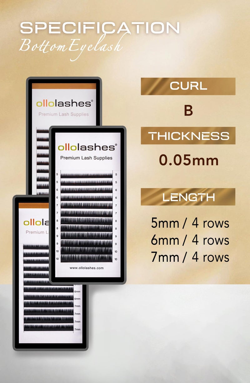 OLLOLASHES Bottom Lash Extension B Curl 0.05mm Mix5-7mm 5mm 6mm 7mm Black Color Bottom Lash Extensions, Professional Supplies for Lash Techs (Bottom-B-0.05, 5-7mm) - Image 2